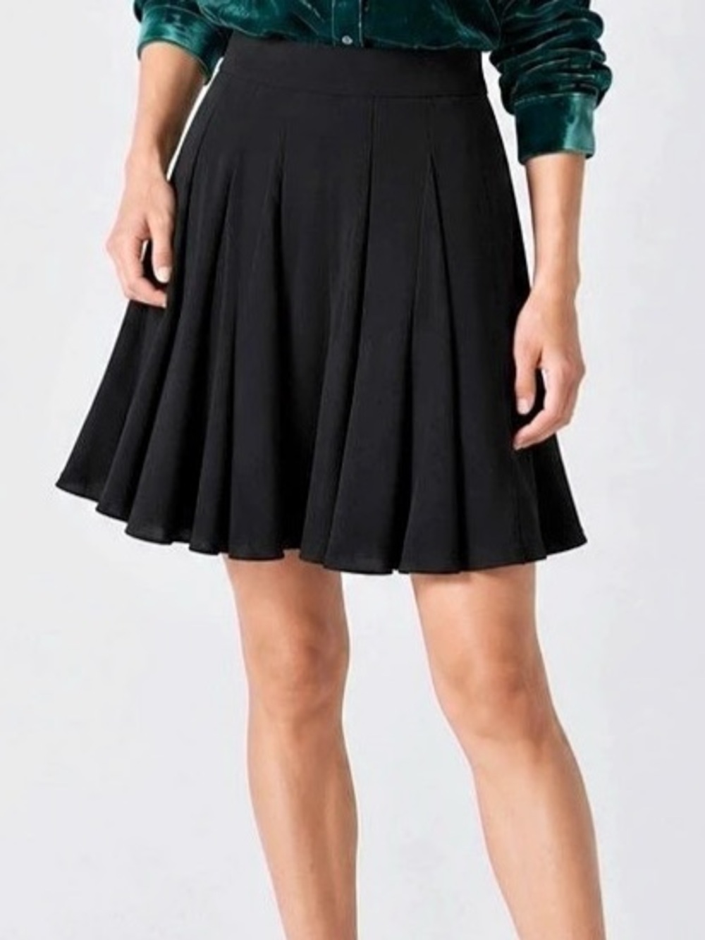 Eileen Fisher Black Stretch Knit Pleated A-Line Skirt XS